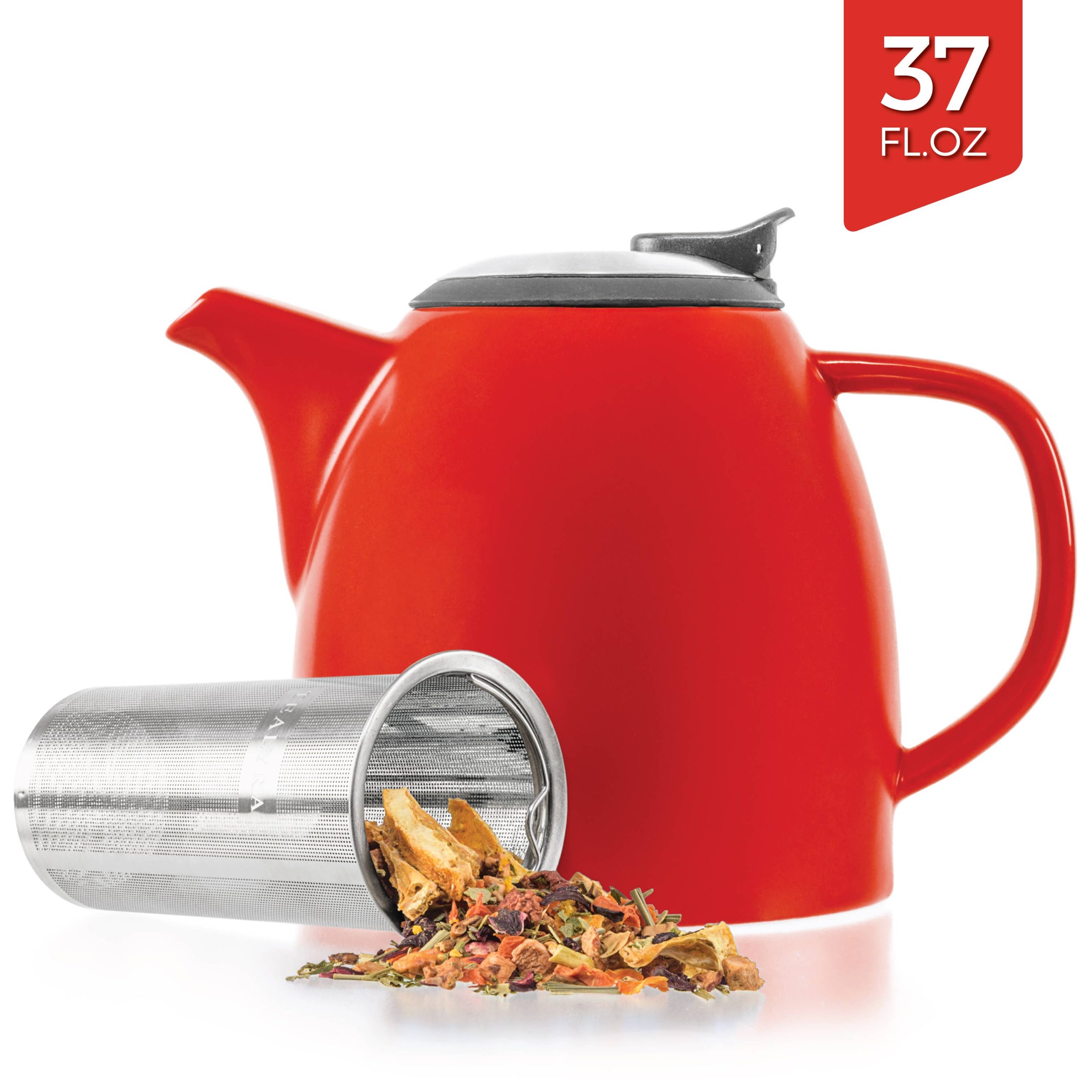 Ceramic Teapot w/infuser 37oz - Red