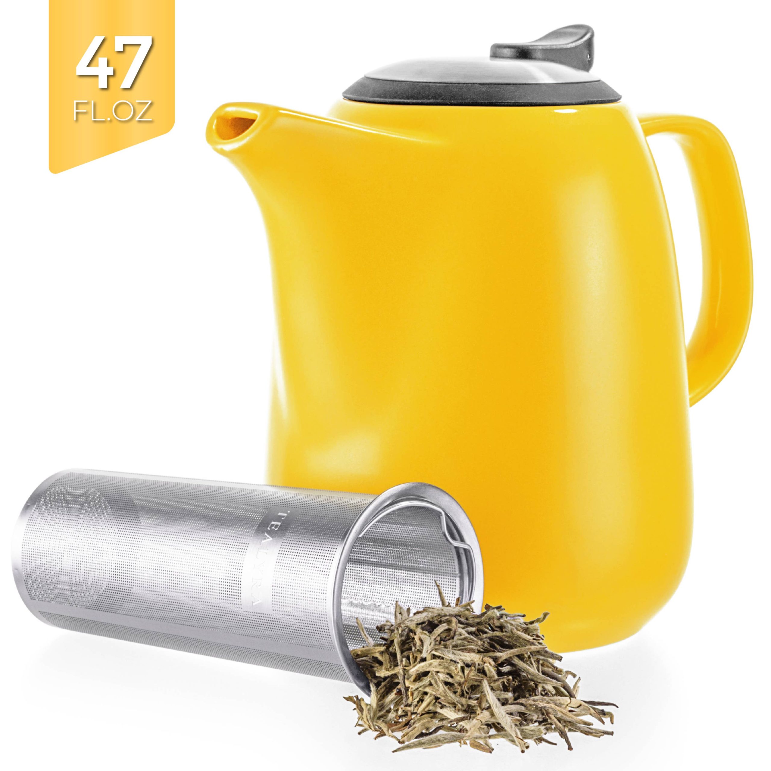 Daze Black Yellow Ceramic Teapot With Infuser 47 oz